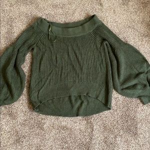 Off the shoulders green sweater